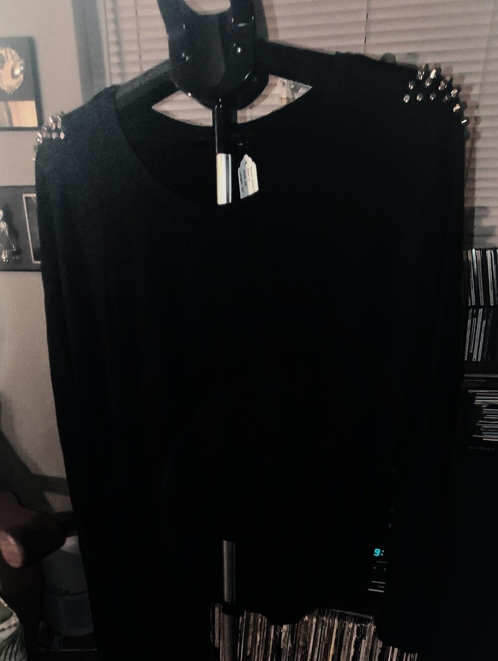 Green Envelope Black Studded Shoulder Long Sleeve Top Medium NWOT